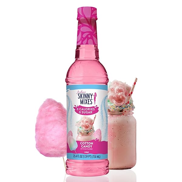 JORDAN’S SKINNY MIXES SUGAR FREE SYRUP, COTTON CANDY FLAVOR, FRUIT FLAVORED WATER ENHANCER, DRINK MIX, ICED TEA, LEMONADE, DRINKS, LOW CALORIE WATER FLAVORING, DAIRY & GLUTEN FREE, KOSHER, 25.4 FL OZ