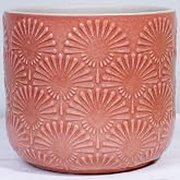 Boho Ceramic Flower Pot, 6.7" Modern Planter for Indoor Outdoor Plants | Decorative Glazed Embossed Fanburst Texture Plant Pot with Drainage Hole &amp; Plug, Bohemian Chic Home Garden Decor, Coral Blush