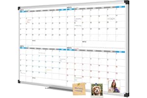 XBoard Magnetic Calendar Whiteboard 36" x 24", 4 Months Calendar Dry Erase Board, Silver Aluminium Framed White Board Planner for Home School Office Organization
