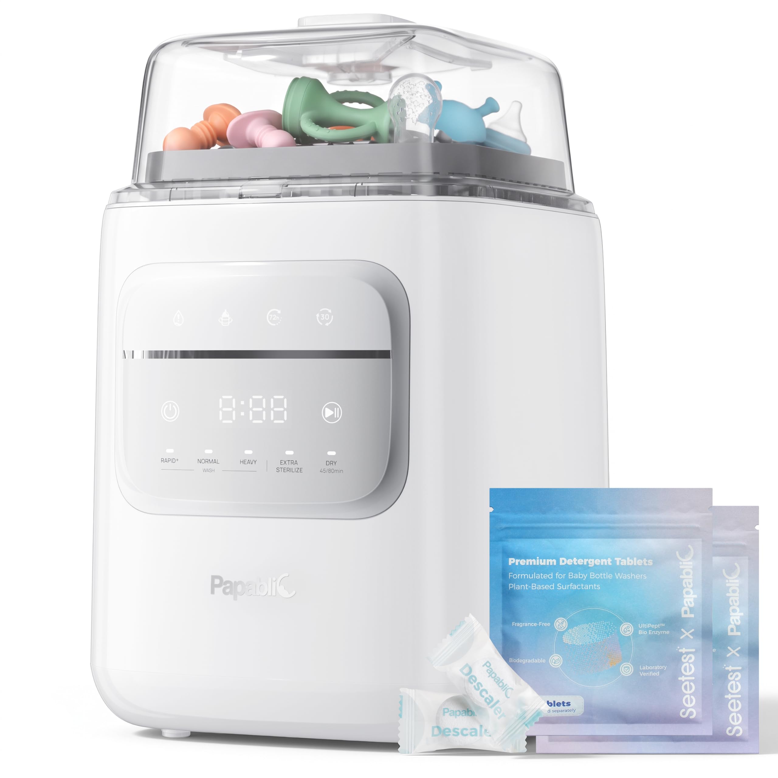 Papablic P8 Bottle Washer & Sterilizer & Dryer with 8 Bottles Capacity | 12-Min Fast Wash, 360° Deep Clean with 60 Detergent