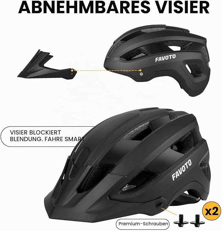 MTB Fahrradhelm mit abnehmbarem Schirm, Leicht Fuer Herren