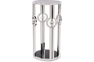 HOWARD ELLIOTT COLLECTION Howard Elliott Stainless Steel Pedestal with Black Tempered Glass and Acrylic Ball Details, Small