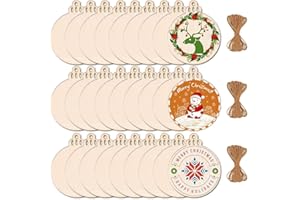 Max Fun 60PCS 3.5" DIY Wooden Christmas Ornaments Unfinished Predrilled Wood Slices Circles for Crafts Round Centerpieces Discs Holiday Hanging Decorations