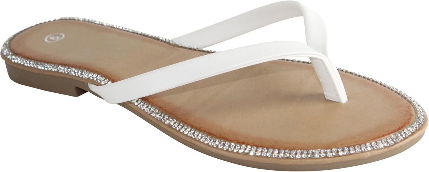 Shoes Cambridge Select Womens Crystal Rhinestone Thong Flip-Flop Slip-On  Flat Sandal foretadrenaline.com