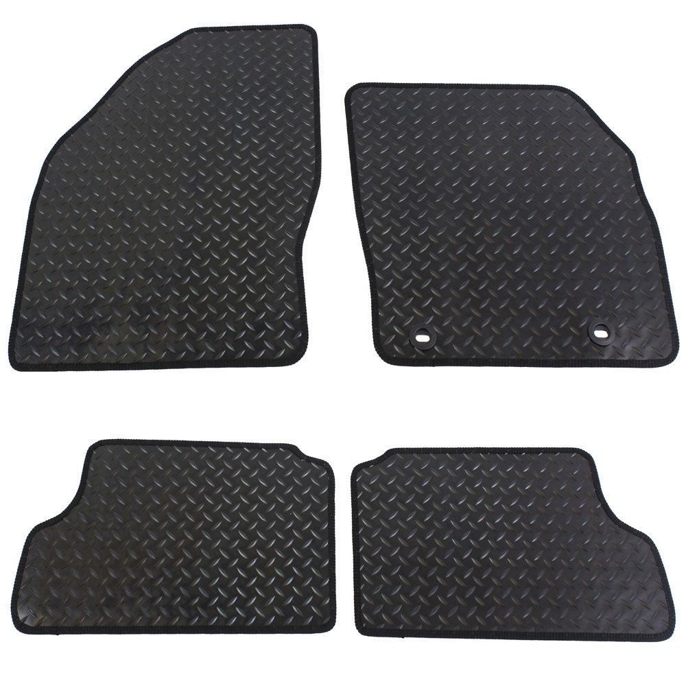 JVL 2258R Fully Tailored 4-Piece Rubber Car Mat Set with 2 Clips - Black