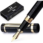Wordsworth &amp; Black Primori Luxury Fountain Pen Set for Writing, Medium Nib | Black Gold, Gift for Men Women, Metal Body, 18K German Iridium, Calligraphy, Converter + 24 Ink Cartridges, Refillable