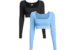 OQQ Women's 2 Piece Crop Top Ribbed Seamless Workout Exercise Long Sleeve Crop Tops