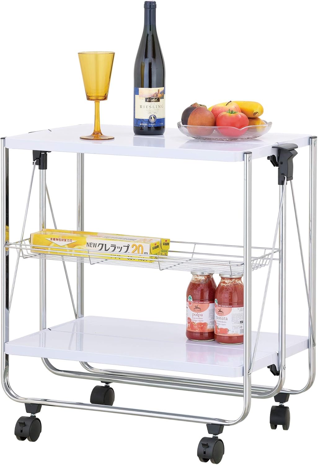 folding serving cart on wheels on Ikloo 2 Tier Multi Purpose Foldable Utility Cart With Commercial Grade Lockable Caster Wheels Collapsible Table Serving Cart And Kitchen Organizer For Home And Business Use White Amazon Ca Home Kitchen
