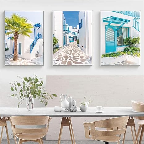 Amazon 北欧建築アート島風景シンプルなポスター装飾壁絵キャンバス絵画寝室の装飾 40x60cmx3フレームレス アートフレーム ポスター オンライン通販