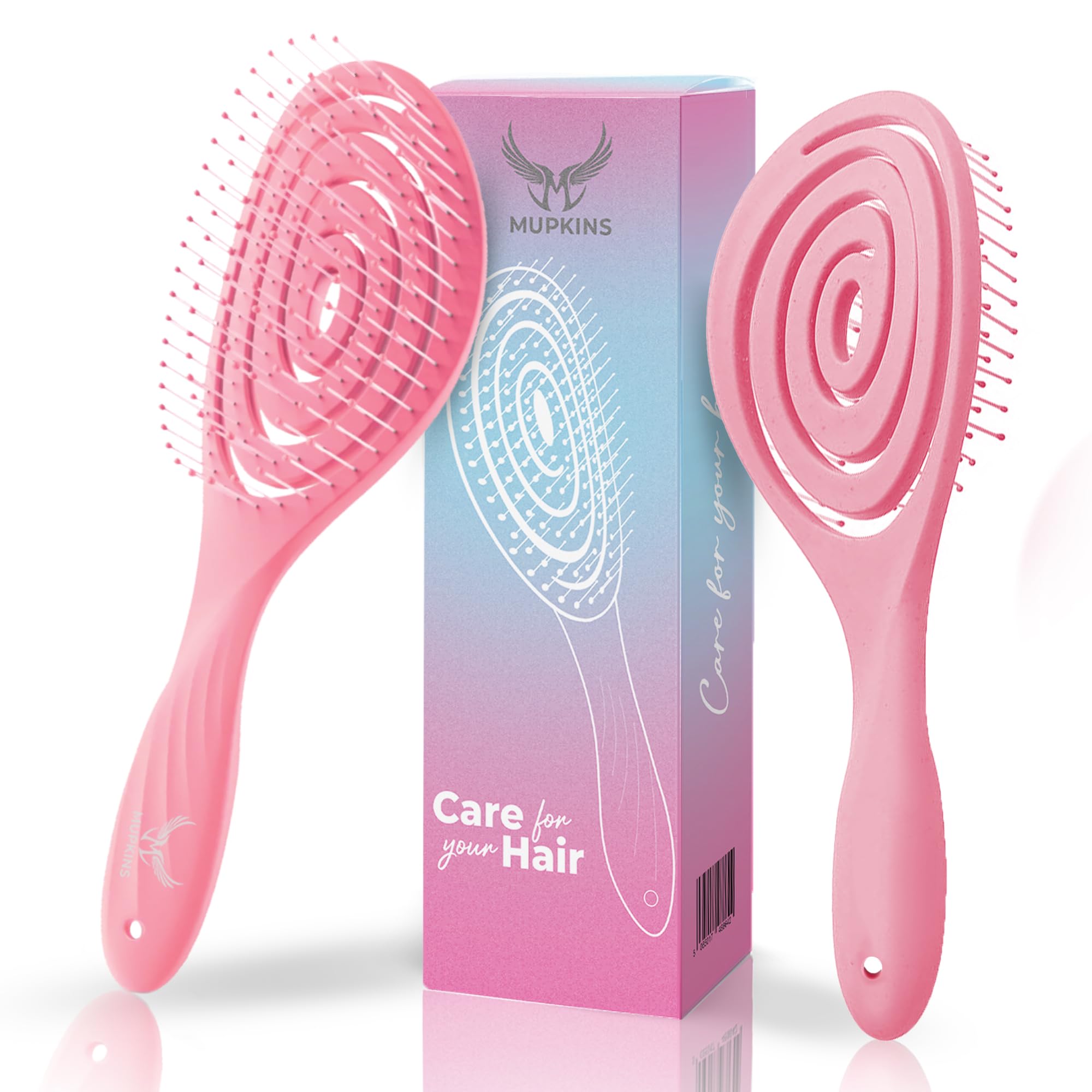 Mupkins Detangling Hair Brush for Women, Men & Children - Detangle Hair Brush with Soft Bristles for Curly, Straight, Thick, Wet & Dry Hair - Unique Sprial Design - No More Breakage (Pack of 1)