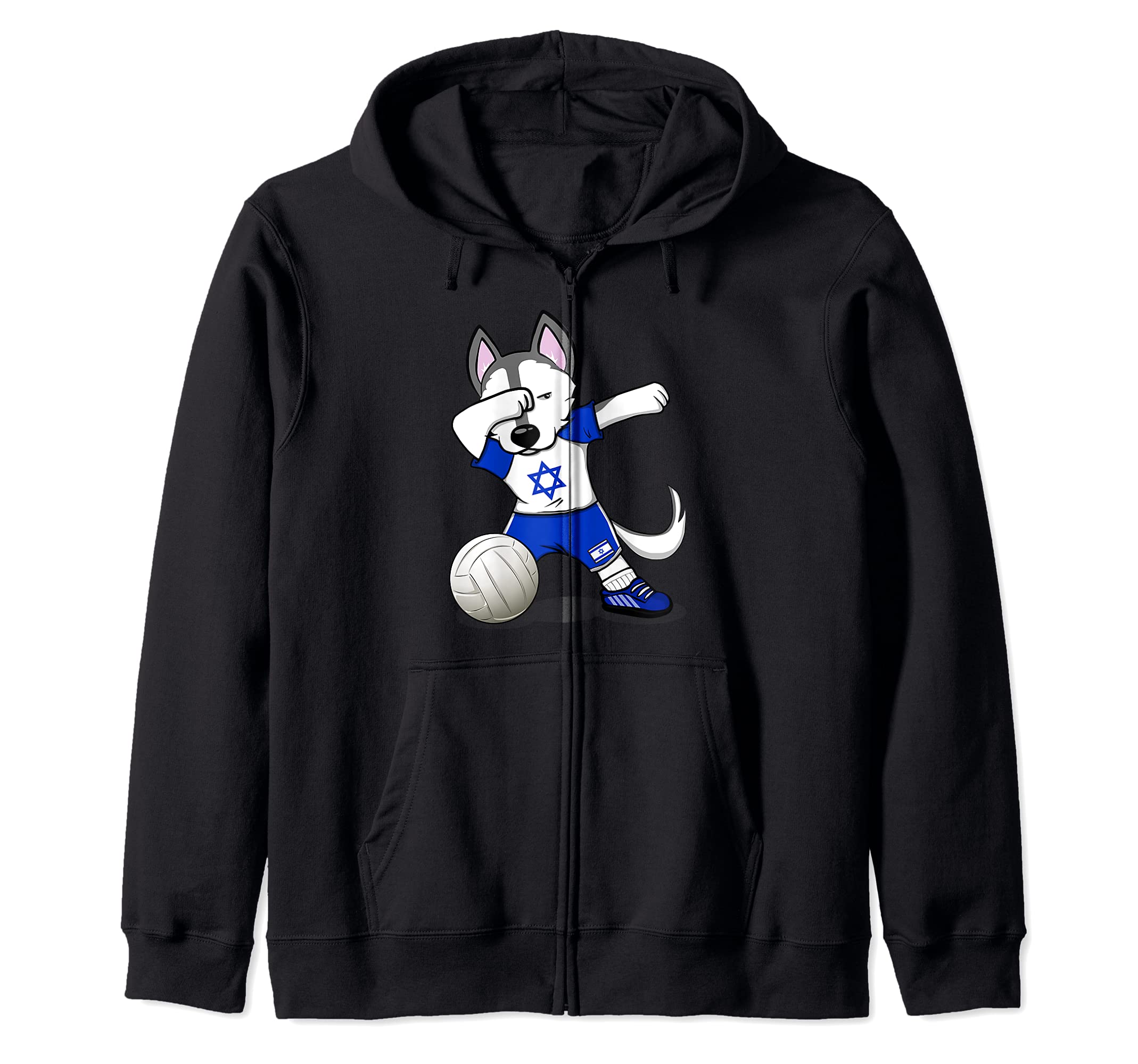 Dabbing Husky Dog Israel Volleyball Fans Jersey Israeli Flag Zip Hoodie