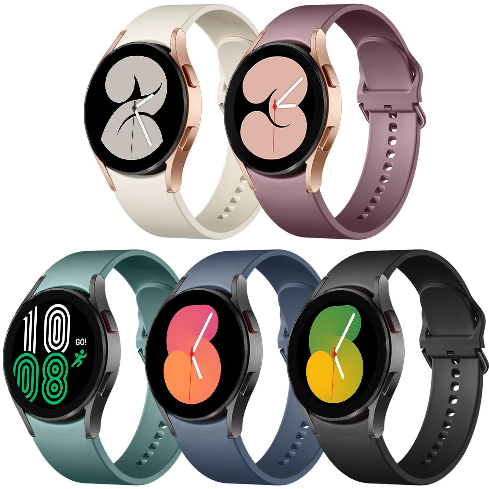 Photo 1 of Lerobo 5 Pack No Gap Bands Compatible with Galaxy Watch 7/6/5/4 Band 44mm 40mm/Watch 5 Pro Band/20mm Soft Silicone Sport Strap for Galaxy Watch 6 4 Classic 46mm 43mm 47mm 42mm Replacement Women Men