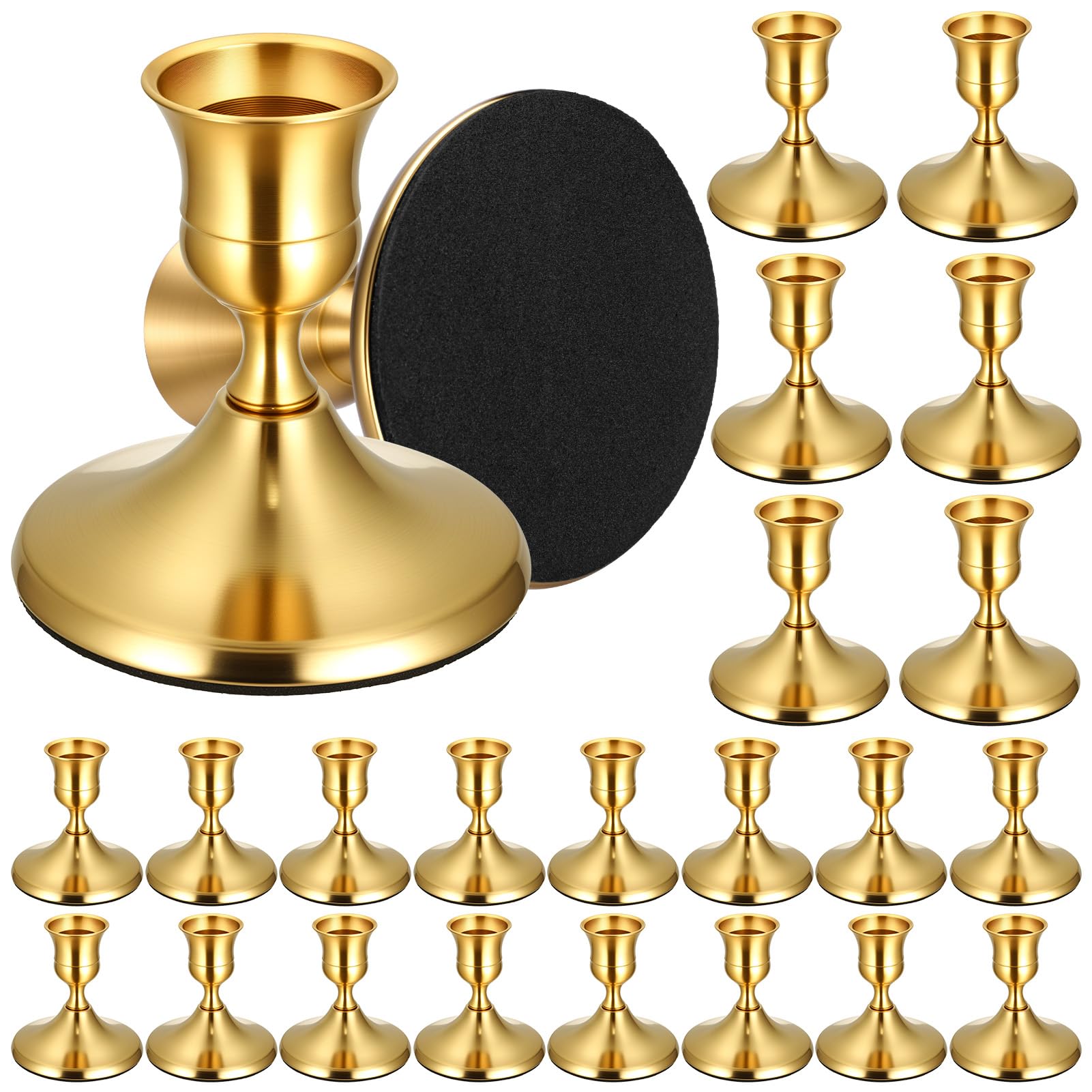 Photo 1 of 24PCS Brass Gold Taper Candle Holders Set, Vintage Metal Candlestick Holders for Table Centerpiece, Wedding Reception, Festive Christmas Mantel Decoration or Home Decor Gold