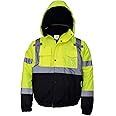 New York Hi-Viz Workwear WJ9011/12 Men's ANSI Class 3 High Visibility Bomber Safety Jacket, Waterproof
