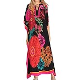 Eddoyee Women Long Print Swimwear Cover Up Sexy V Neck Side Split Beach Caftans Lounge Dresses
