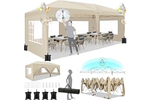 HOTEEL 10x20 Pop Up Canopy with 6 Sidewalls,One-Push Setup Canopy Tent with 8 Windbreak Poles,Waterproof Shade 10x20,Outdoor Canopies for Parties,Weddings,Camping,Patios (Khaki)