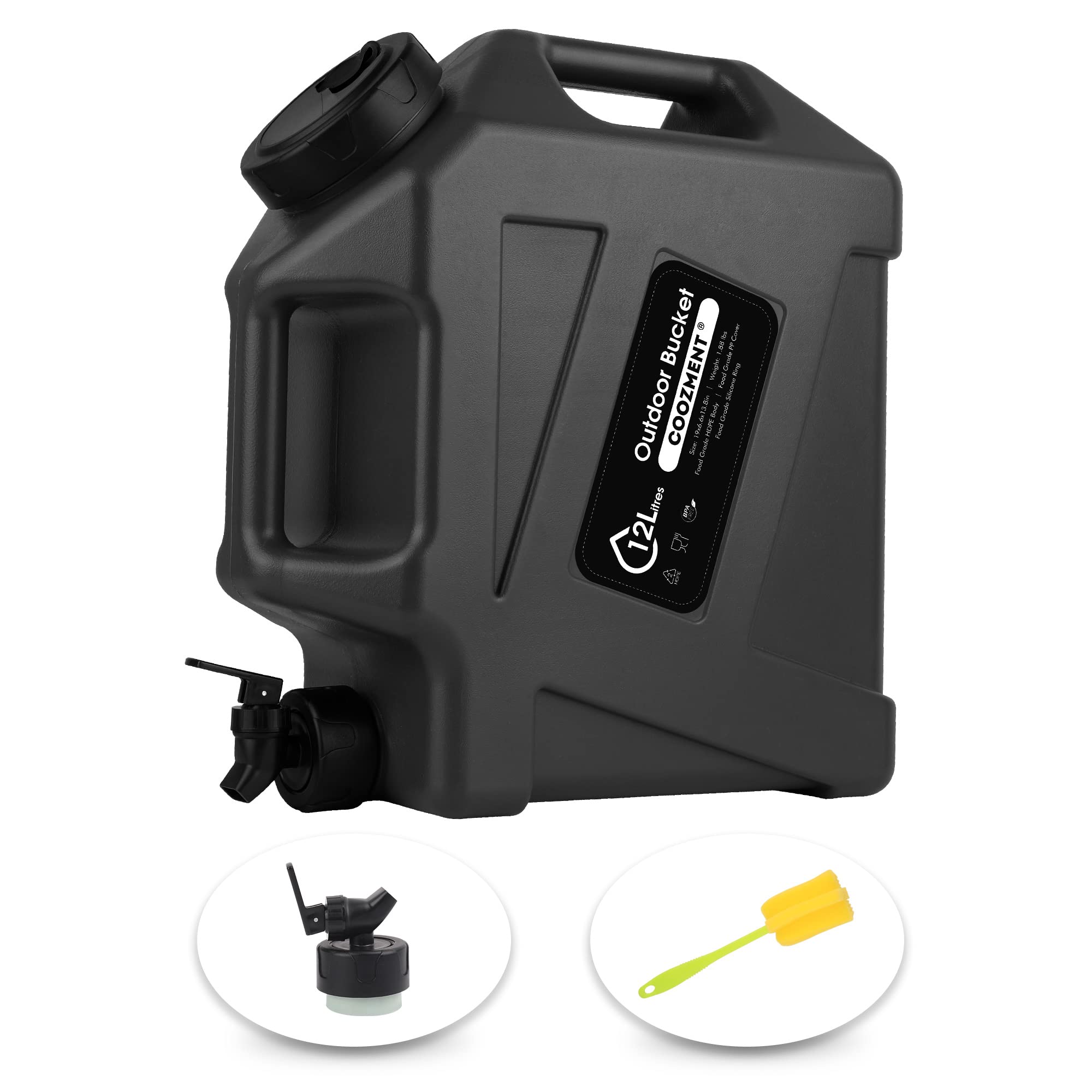 Photo 1 of **MISSING CAP**COOZMENT 3.2 Gallon Portable Water Containers with Spigot, BPA Free Black Water Tank, Multifunction Storage for Camping, Hiking, Emergency