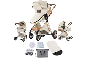 MAGIC ZC 2 in 1 Baby Stroller with Bassinet, Reversible Newborn Foldable Pram, Infant High Landscape Pushchair, Portable Standard Stroller, Reclining Buggy, Baby Carriage (2USV9-WHITE)