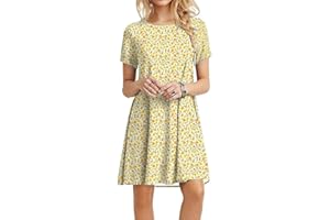FINELYLOVE Summer Dresses for Women 2023 Casual Floral Crew Neck A-line Short Sleeve Sundresses for Beach Vacation