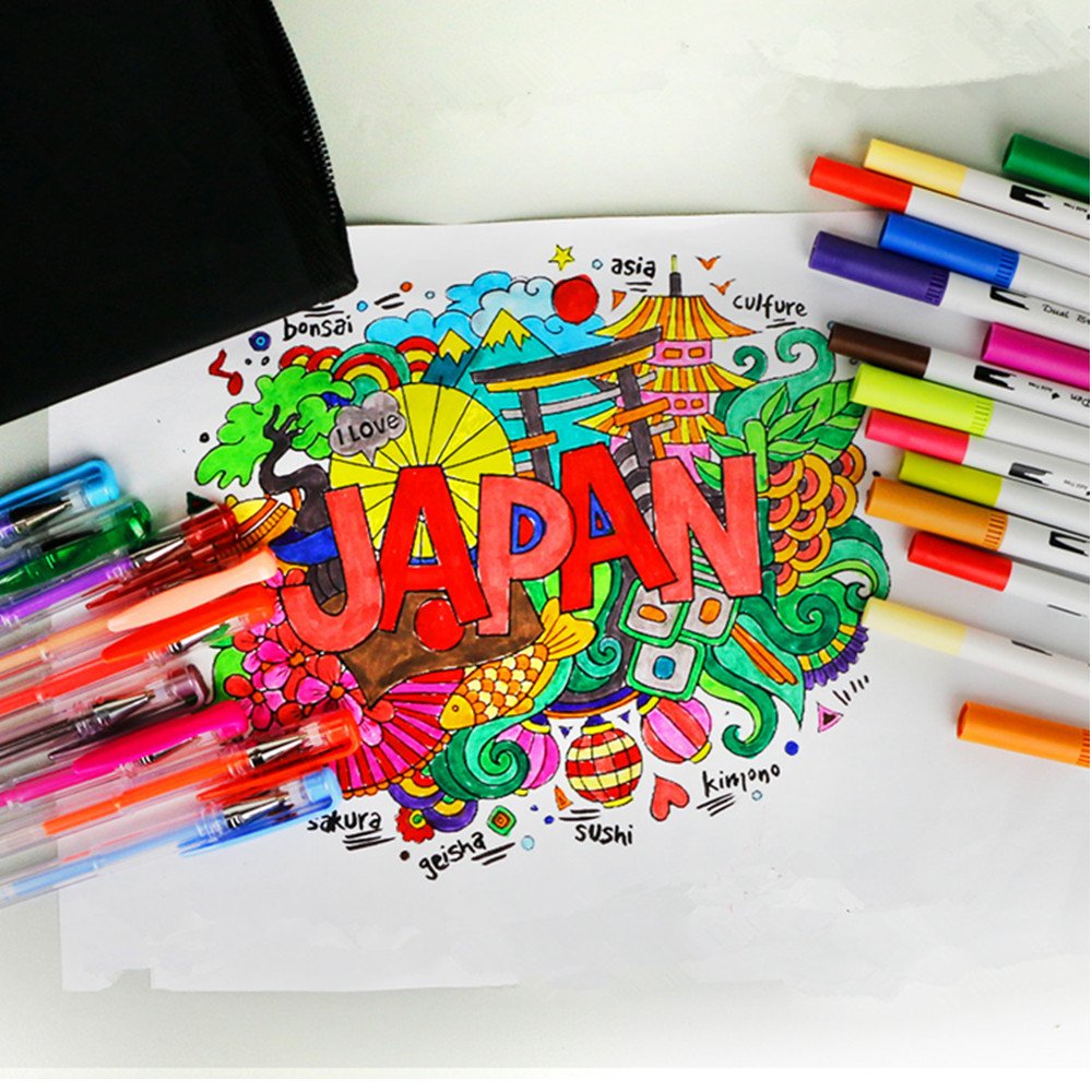 Southsun Art 122 Unique Color Pencils Include 50 Color Gel Pens Set 60 Dual Brush Pens 10 Fineliner Planner Pens 2 Touch Twin Markers for Bullet Journal Planner Adult Coloring Books Note Calendar