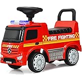 HONEY JOY Ride On Push Car, Licensed Mercedes Benz Push Cars for Toddlers w/Horn, Music, Lights, Under Seat Storage, Foot-to-Floor Ride On Fire Truck Toy for Kids Boys Girls 1-3, Red