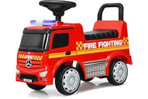 HONEY JOY Ride On Push Car, Licensed Mercedes Benz Push Cars for Toddlers w/Horn, Music, Lights, Under Seat Storage, Foot-to-Floor Ride On Fire Truck Toy for Kids Boys Girls 1-3, Red