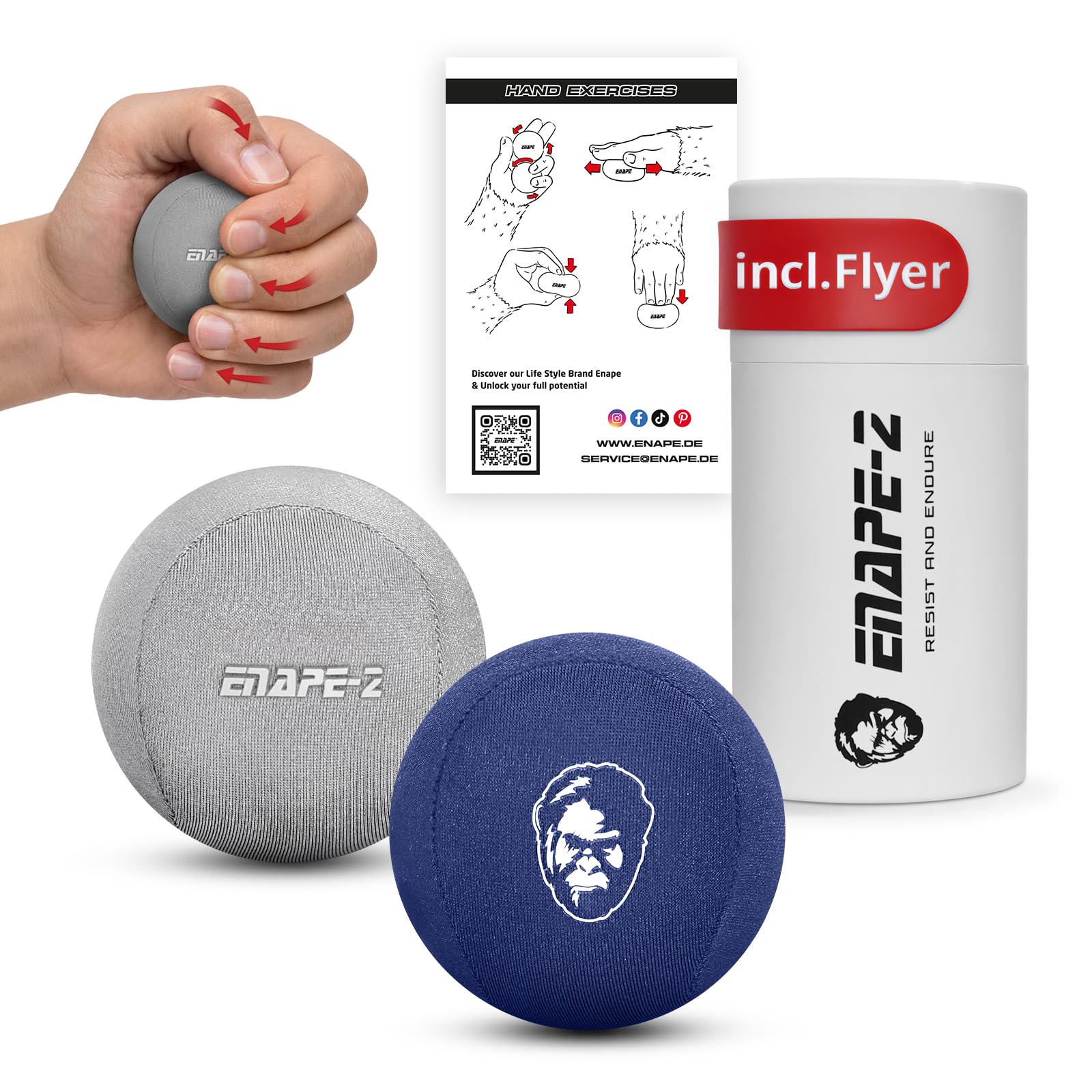 Enape® Stress Ball Set of 2 for Adults and Kids – Elegant Box with Minimalist Design – Soft and Medium Hard Balls for Stress Relief and Hand Exercise