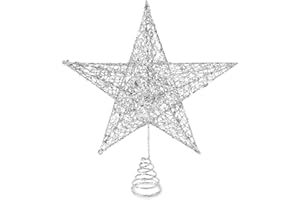 Christmas Tree Topper, Soqool Glittered Gold Hallow Star Tree Topper for Mas Tree Decorations/Holiday Party Home Indoor Decororations/Bar Shop Office (8'', Silver)
