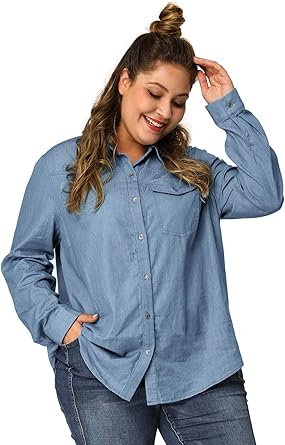 plus size denim button down shirt