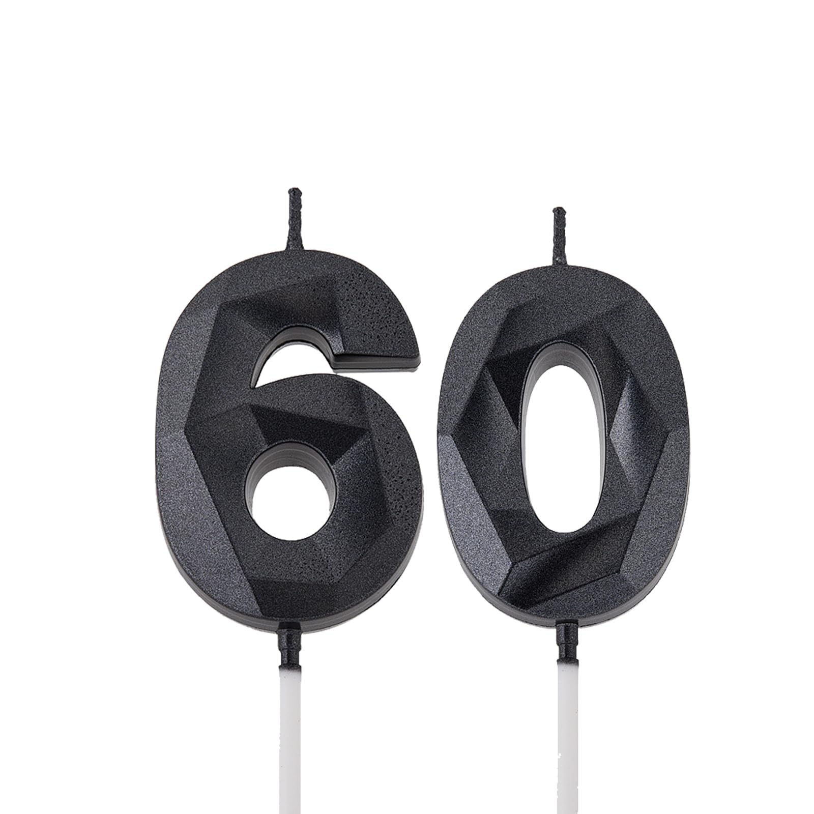 Photo 1 of 2 inch Black 60 Birthday Candles, 3D Diamond Number 60 Cake Topper for Men Women Birthday Party Decorations Theme Party