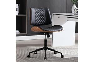BERYTH Home Office Chair No Arms with Wheels, Adjustable Height Small Desk Chair, PU Leather Mid Back 360 Swivel Computer Chair, Armless Modern Walnut Chair for Office, Reading Meeting Room(Black)