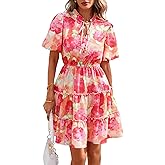 BTFBM Women Summer Floral Short Dresses V Neck Short Sleeve Tiered Ruffle Boho Swing Dress A-Line Mini Dresses