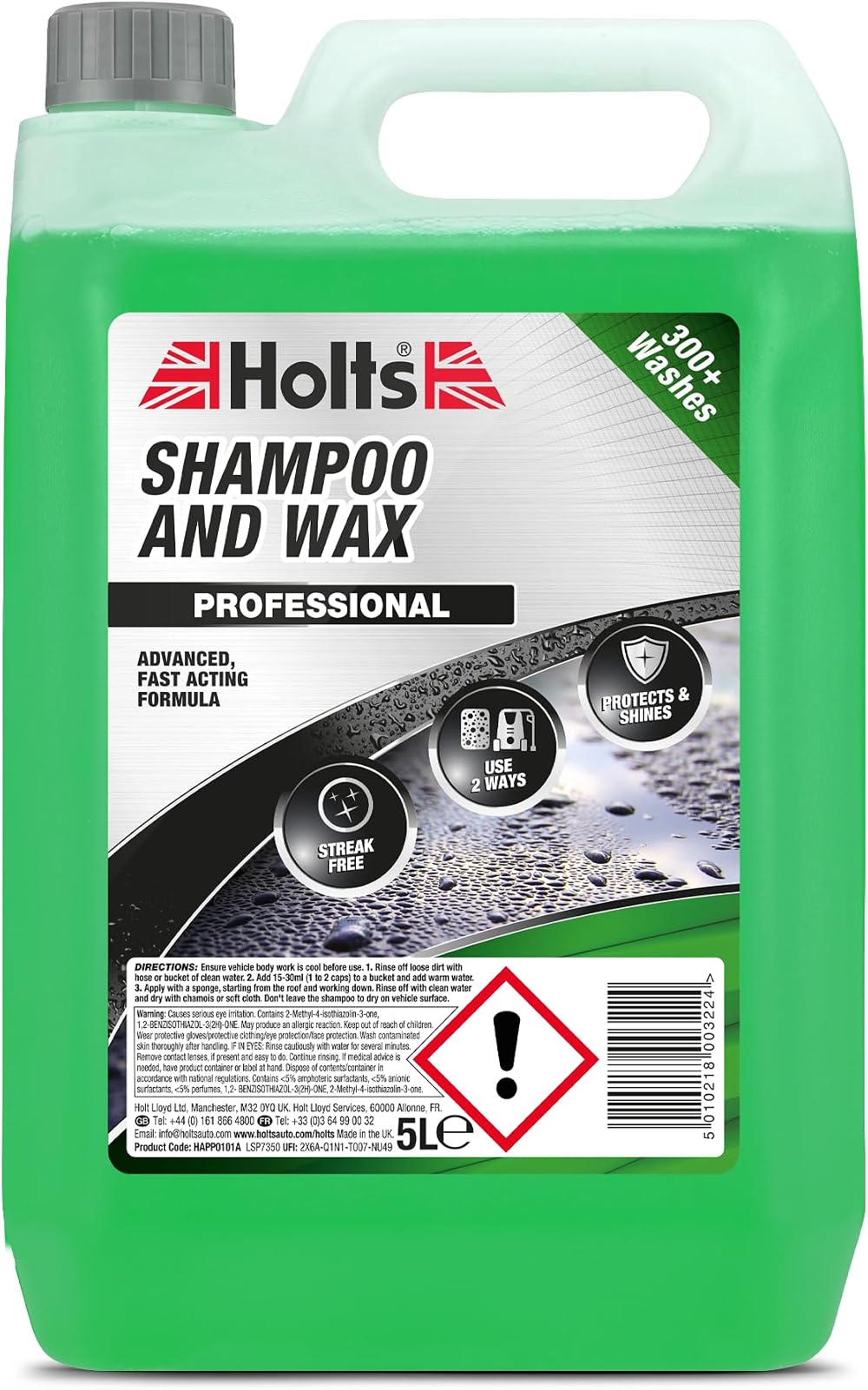 Holts Car Shampoo And Wax 5L Easy Rinse Professional Car Wash