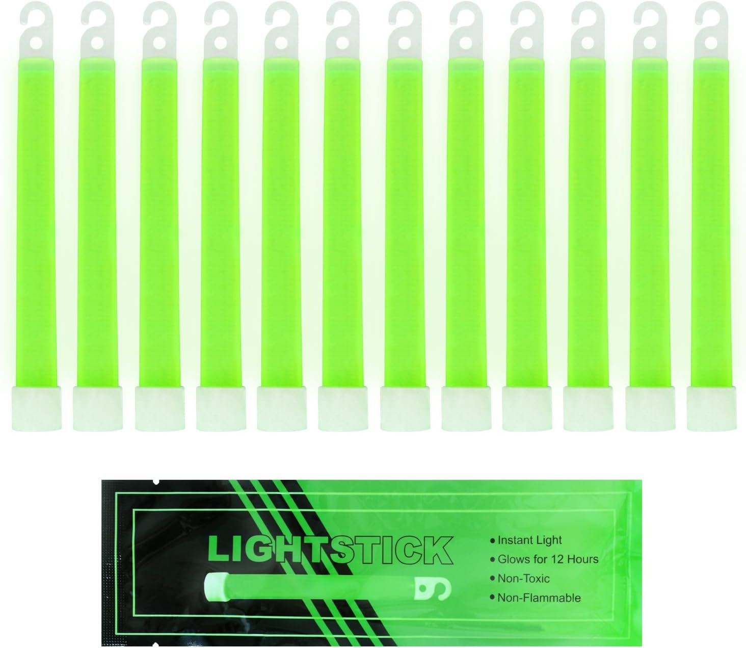 MediTac Green Glow Stick - Bright 6" Snap Sticks with 12 Hour Duration (12 Pack)