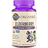 Garden of Life Organics Elderberry Gummies for Adults & Kids - Immune Support Supplement with Organic Fruit, Herbal Blend, Elderberry, Echinacea, Zinc, Vitamin C, 120 Vegan Gluten Free Gummies