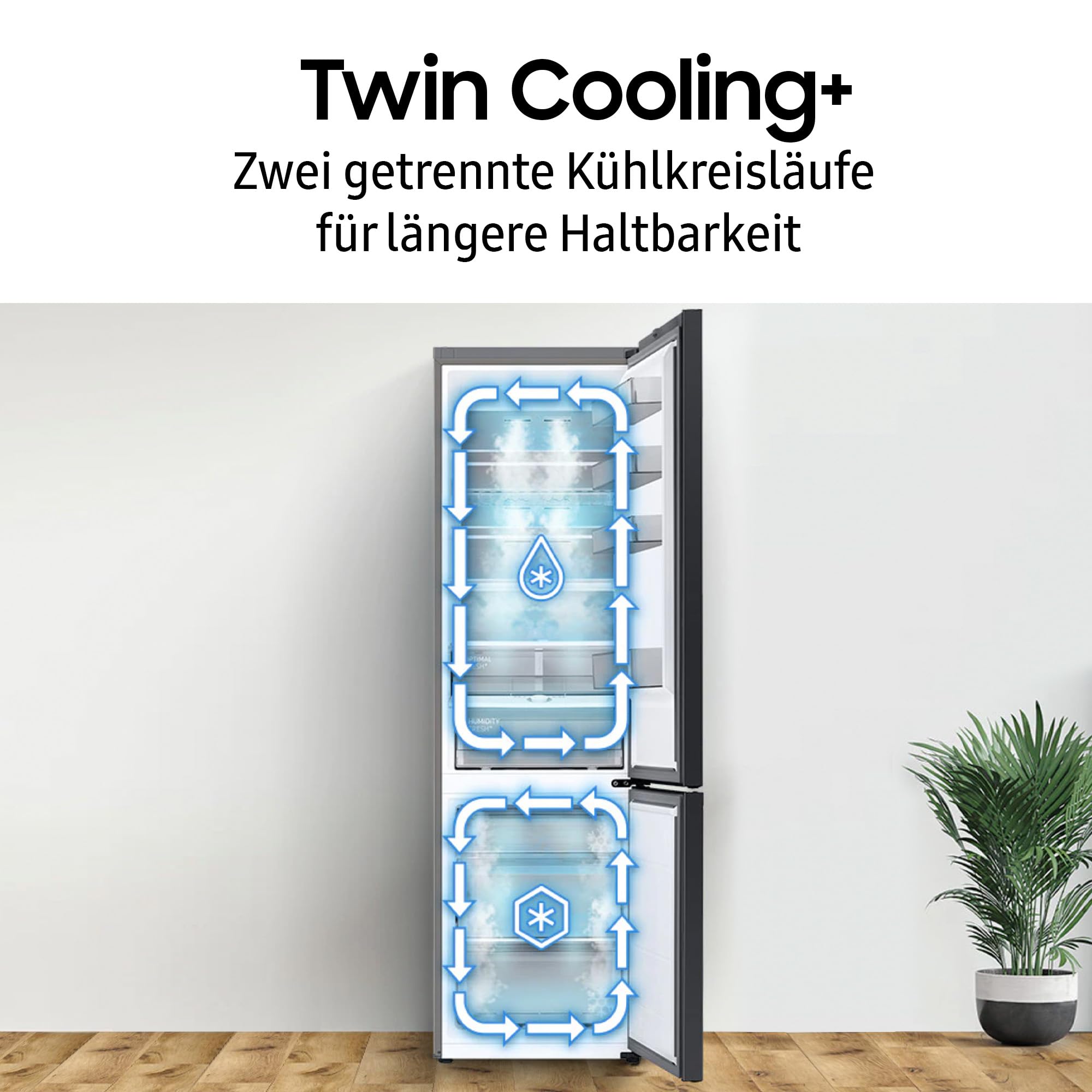 Samsung RL38T607BB1/EF Kühl-Gefrierkombination, 203 cm, 387 l, Kühlschrank mit Gefrierfach, Twin Cooling+, No Frost+, SpaceMax, Optimal Fresh+, Humidity Fresh, Premium Black Steel 4