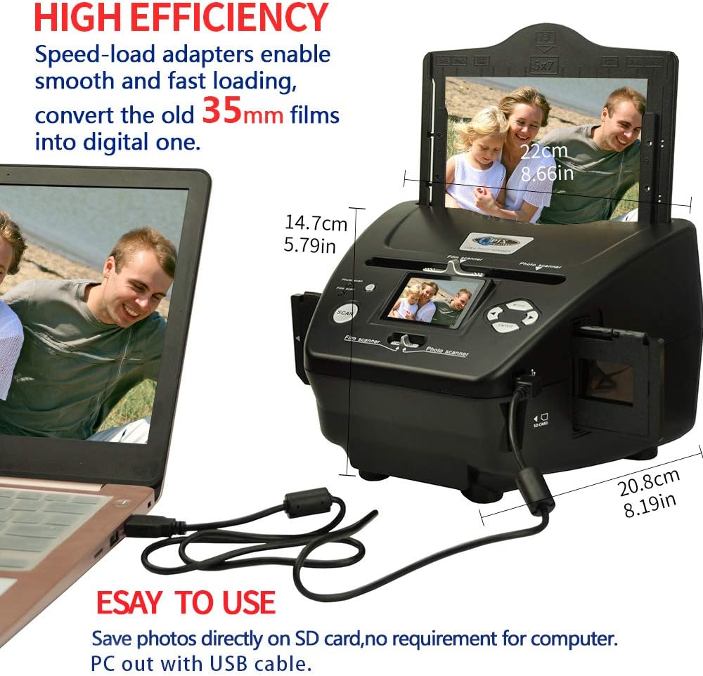 Digital Photo Slide & Film Scanner with Popular Scanner 2.4 inch 8.1 Mega Pixels 4 in 1 Photo and Film Scanner 135 Negative Scanner Photo Scanner Combo Scanner Views on Your Computer or USB(Black): Electronics