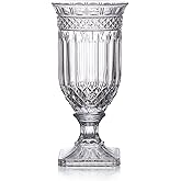 Joeyan 13" Glass Urn Vase,Tall Centerpiece with Ripple Diamond Pattern,Thickened Vase for Home, Wedding Parties