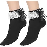 Tyqour 1 Pair Ruffle Socks Women Black Lace Socks for Women Ankle Ruffle, Lolita Vintage Style Frilly Socks, Soft Polyester, Comfortable and Breathable for All Seasons