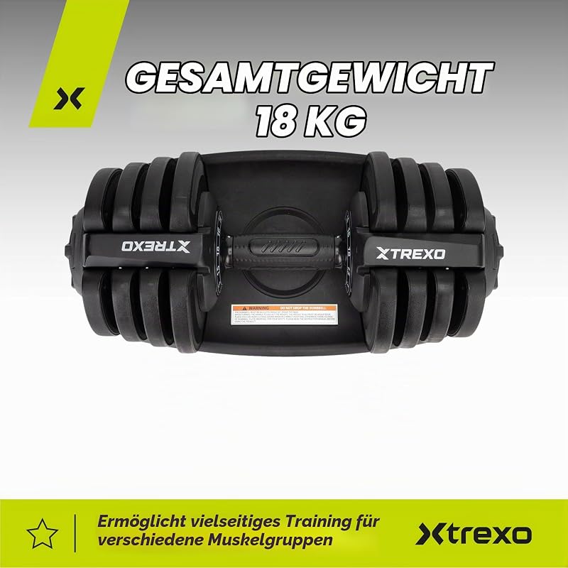 XTREXO Verstellbare Hantel 18 kg Gewichtsregulierung mit Drehknopf Gewichte Hantel aus Eisen für Krafttraining Verstellbare Kurzhantel mit Ergonomischem Rutschfestem Griff