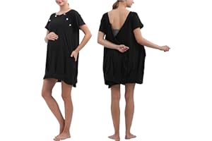 Labor and Delivery Gown for Hospital With Pockets Open Back Nursing Pajamas for Women Breastfeeding Maternity Nightgown, Blac