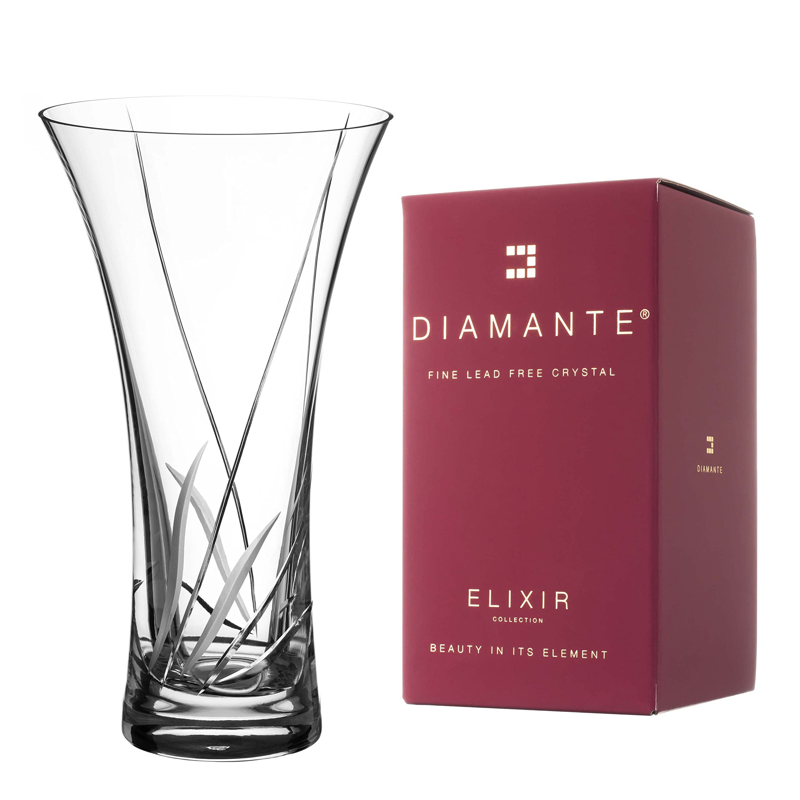 DIAMANTE Hollow Sided Vase ‘Meadow’ Crystal Trumpet Vase - Lead Free Crystal Glass (21.5cm)