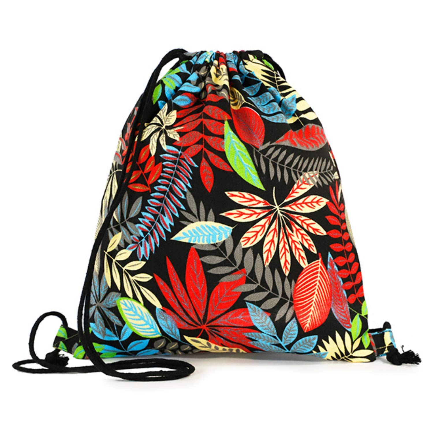 Nacnic Backpack with Handles Made of Durable Cotton Fabric, Black background with colourful leaves
