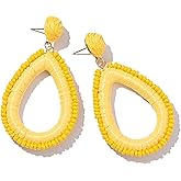 Beaded Teardrop Earrings Boho Raffia Earrings Statement Tear Drop Earrings Trendy Summer Jewelry for Women