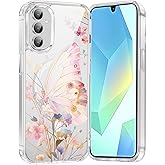 RUMDEY Magnetic Case for Samsung Galaxy A16, Clear Cute Butterfly Pattern Phone Case for Girls Women, Aesthetic Slim Shockproof Transparent Protective Cover (Butterfly Flower)