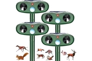 JAHY2TECH 2025 Solar Ultrasonic Animal Repellent Sonic Fortress Pro Raccoon Repellent Cat Repeller Deer Deterrent with Motion Sensor to Keep Squirrel Rabbit Dog Skunk Out of Garden Yard(4Pack)