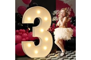 Tongjoy Light up Numbers 3, 3FT Giant Marquee Numbers for 13 30th 32 Birthday Decoration, Large Light Up Numbers for Anniversary Party Decor, Pre-Cut Foamboad Mosaic Numbers