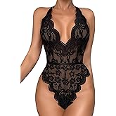 Dlsave Sexy Lingerie for Women,Deep V-Neck Lace Bodysuit Bridal Lingerie Backless One piece Teddy Body Suits Tops Wedding