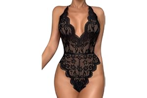 Dlsave Sexy Lingerie for Women,Deep V-Neck Lace Bodysuit Bridal Lingerie Backless One piece Teddy Body Suits Tops Wedding