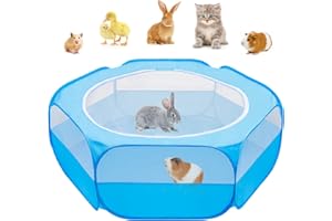 Amakunft Guinea Pig Playpen with Cover, Hamster Playpen with Top, Rabbit Pop Up Playpen with Roof, Small Animal Play Pen Indoor, for Ferret/Chinchilla/Bearded Dragon/Rat/Kitten (Light Blue)